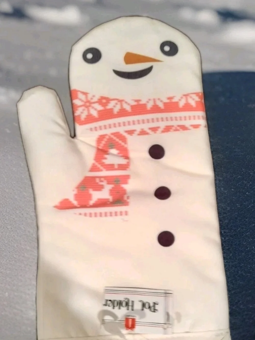 Snowman Oven Mitt - White Black with Red